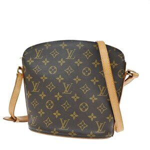 LOUIS VUITTON Logo Drouot Shoulder Bag Monogram Leather Brown